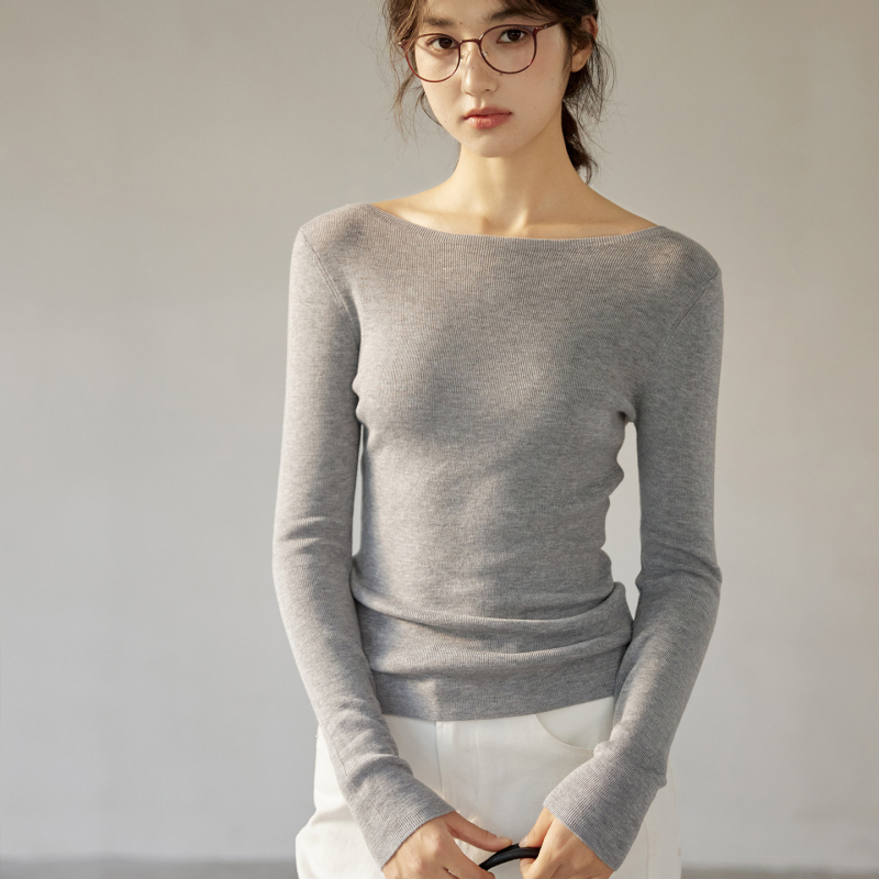 Francuski stil: elegantna vunena pletena bluza s lodičastim izrezom, dugih rukava, ženski jesenski komad