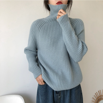 Ženski pulover od kašmira s visokim ovratnikom, dugi raglan rukavi, slobodan kroj, jesen-zima 2025