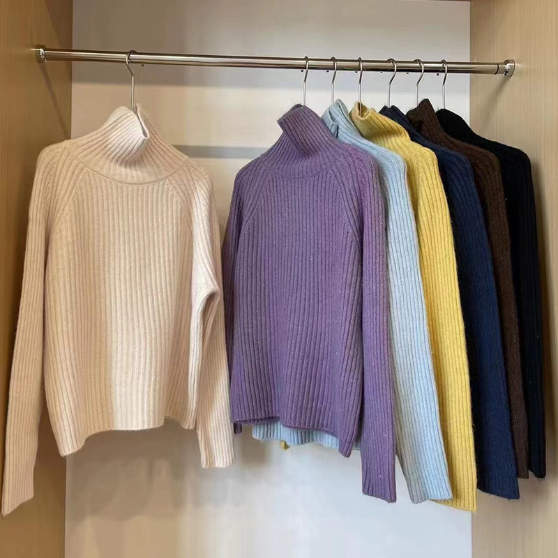 Ženski pulover od kašmira s visokim ovratnikom, dugi raglan rukavi, slobodan kroj, jesen-zima 2025