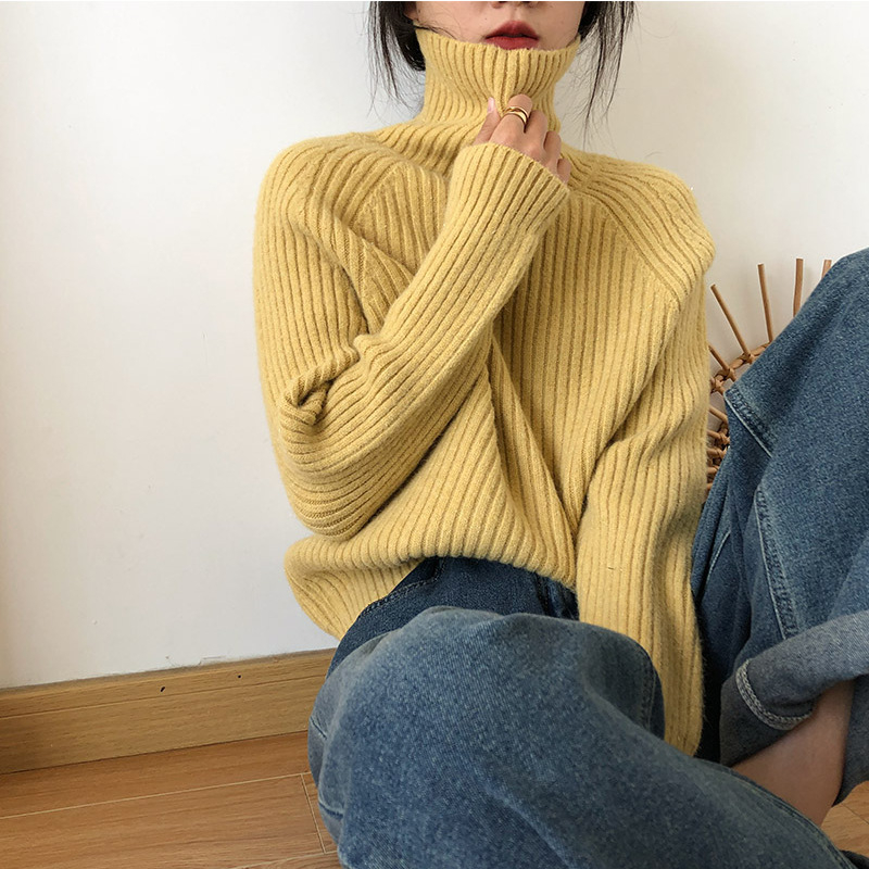 Ženski pulover od kašmira s visokim ovratnikom, dugi raglan rukavi, slobodan kroj, jesen-zima 2025