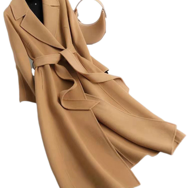 Ženski vuneni kaput u Hepburn stilu – Slim kroj, V-dekolte, dugi rukavi, mješavina pamuka i vune, elegantan gradski stil