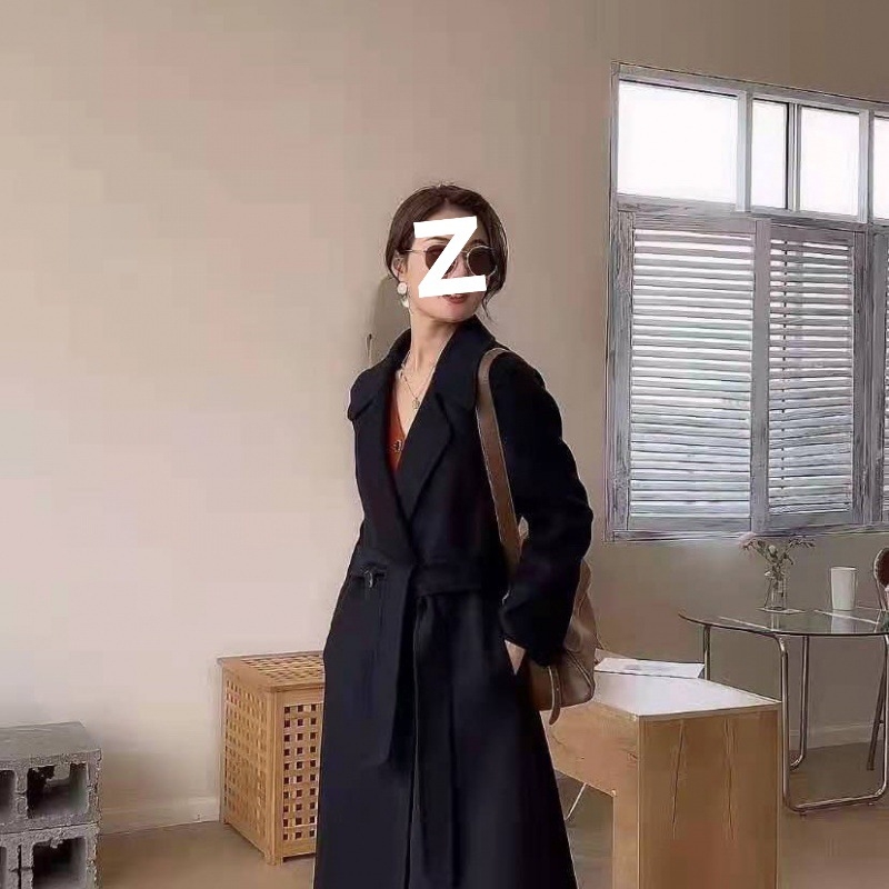 Ženski vuneni kaput u Hepburn stilu – Slim kroj, V-dekolte, dugi rukavi, mješavina pamuka i vune, elegantan gradski stil