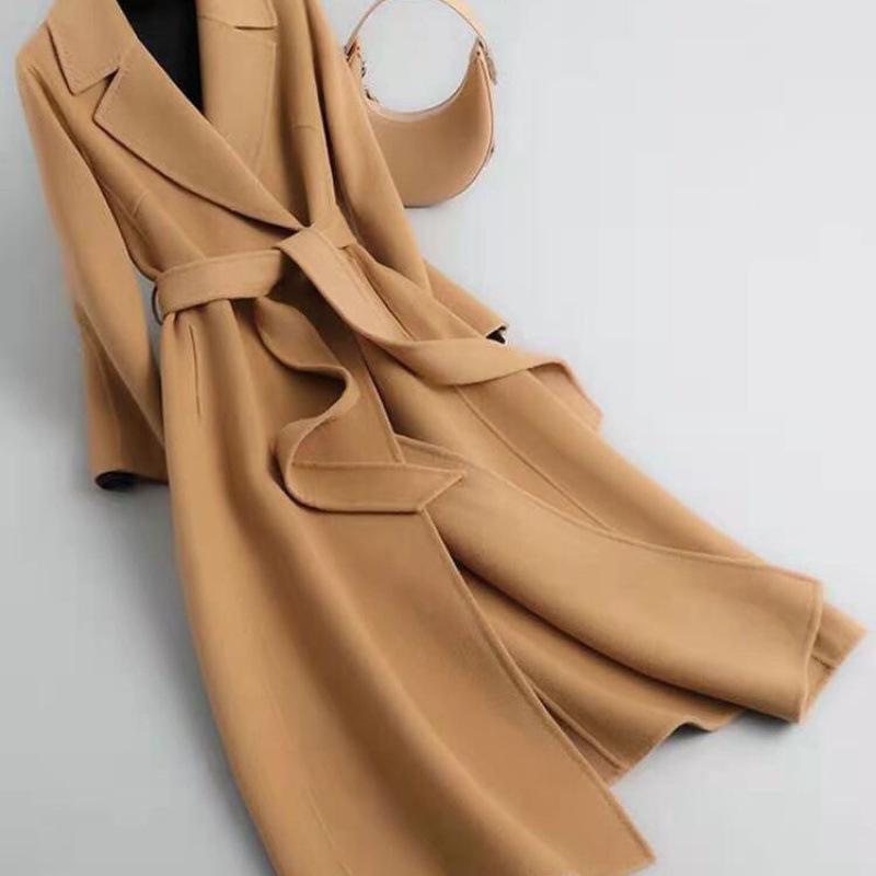 Ženski vuneni kaput u Hepburn stilu – Slim kroj, V-dekolte, dugi rukavi, mješavina pamuka i vune, elegantan gradski stil
