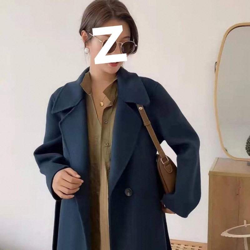 Ženski vuneni kaput u Hepburn stilu – Slim kroj, V-dekolte, dugi rukavi, mješavina pamuka i vune, elegantan gradski stil