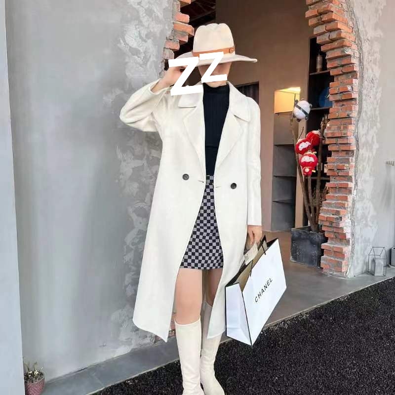 Ženski vuneni kaput u Hepburn stilu – Slim kroj, V-dekolte, dugi rukavi, mješavina pamuka i vune, elegantan gradski stil