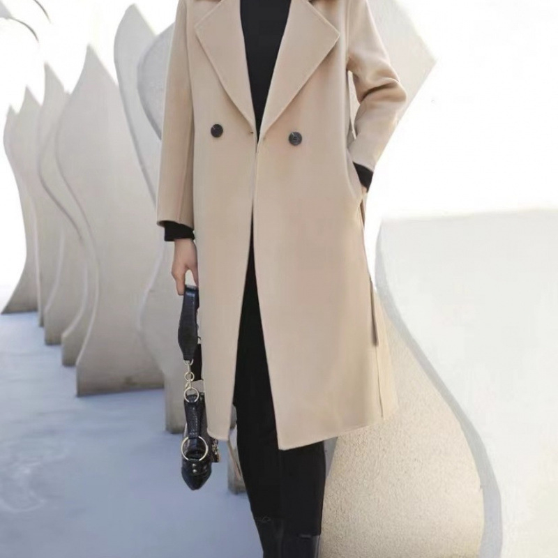 Ženski vuneni kaput u Hepburn stilu – Slim kroj, V-dekolte, dugi rukavi, mješavina pamuka i vune, elegantan gradski stil