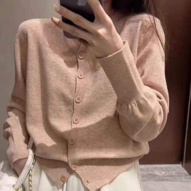 Pletený kardigán, polyesterové vlákno, jednofarebná, voľný strih, okrúhly výstrih