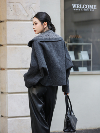 Ženski kratki vuneni kaput s mohair ovratnikom, dvostruki kašmir, gradski elegantan stil, zatvarač