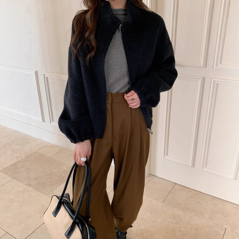 Dámska vlnená bunda so zipsom a stojatým golierom, krátky strih, dvojstranné kašmír, elegantný nový štýl (jar 2025; 70–80% vlna)