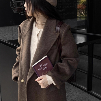 Palton de damă din lână, stil elegant pentru naveta, guler de sacou, închidere cu două nasturi