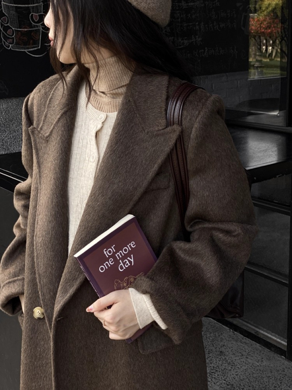 Palton de damă din lână, stil elegant pentru naveta, guler de sacou, închidere cu două nasturi