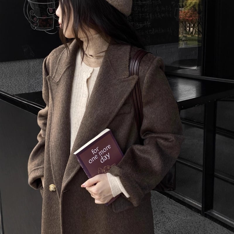 Palton de damă din lână, stil elegant pentru naveta, guler de sacou, închidere cu două nasturi