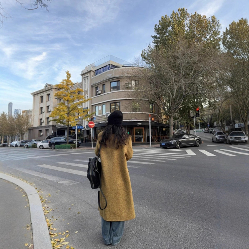 Palton de damă din lână, stil elegant pentru naveta, guler de sacou, închidere cu două nasturi