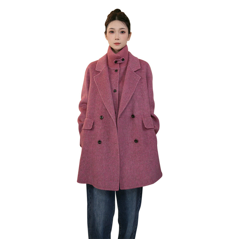 Palton din lână pentru femei, guler înalt, închidere frontală cu nasturi pe un rând, croială lejeră