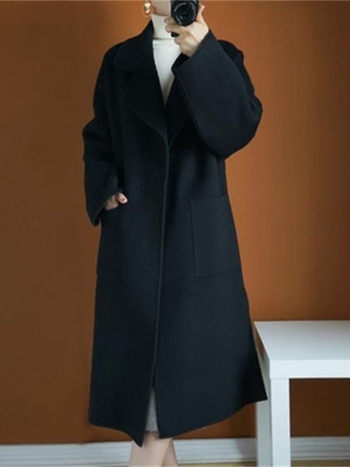 Palton de femei din lână, lungime medie, guler de sacou, închidere cu un nasture, culoare solidă