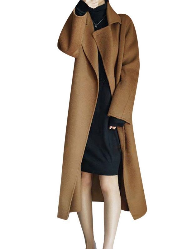 Palton de femei din lână, lungime medie, guler de sacou, închidere cu un nasture, culoare solidă