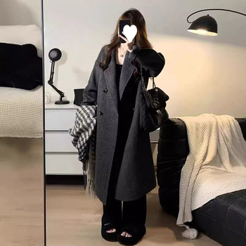 Dvostrano kaput od kašmira i vune, duga verzija, 3D uzorak, bez ovratnika, gradski stil Hepburn