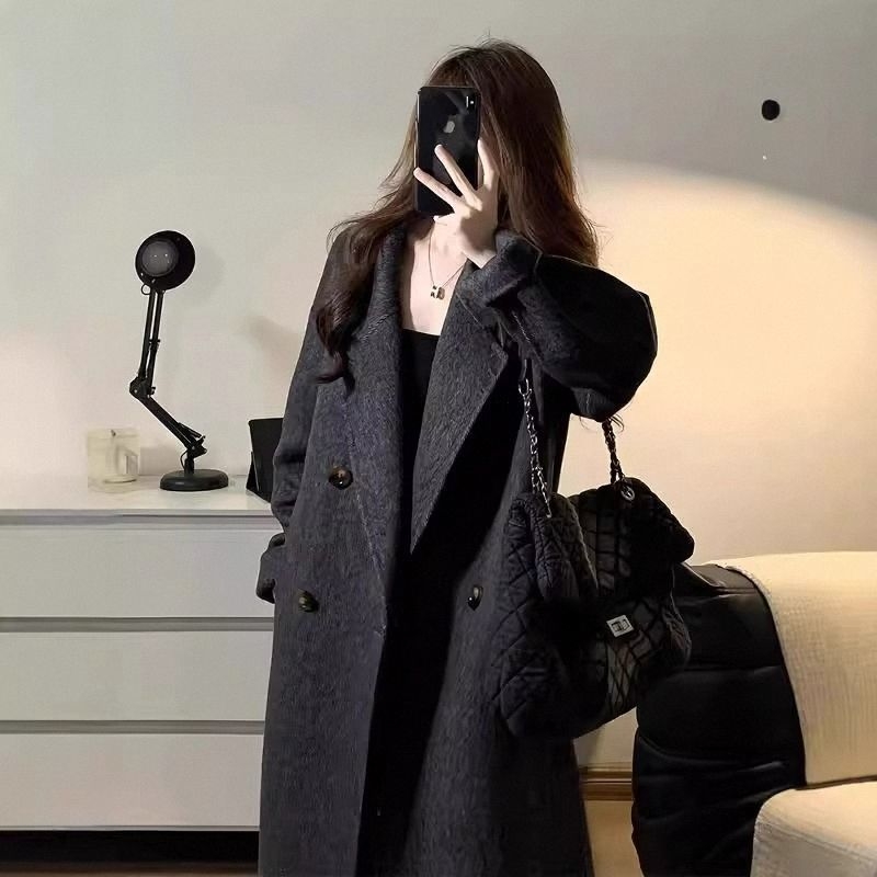 Dvostrano kaput od kašmira i vune, duga verzija, 3D uzorak, bez ovratnika, gradski stil Hepburn