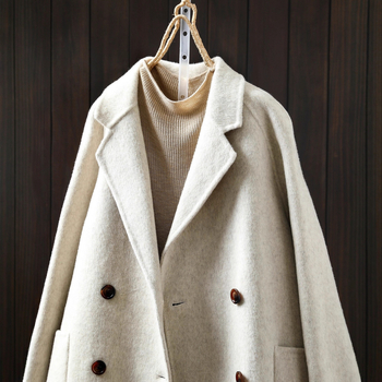 Jachetă pentru femei cu mâneci lungi, guler în stil costum, croială lejeră, nasturi dubli, lungime medie