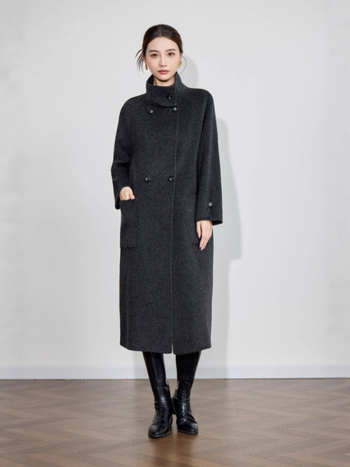 Palton de lână pentru femei, reversibil, lungime medie, guler cu șal, croială lejeră, toamnă iarnă, amestec lână-cashmere