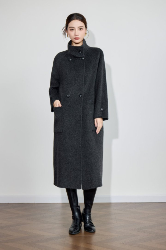 Palton de lână pentru femei, reversibil, lungime medie, guler cu șal, croială lejeră, toamnă iarnă, amestec lână-cashmere