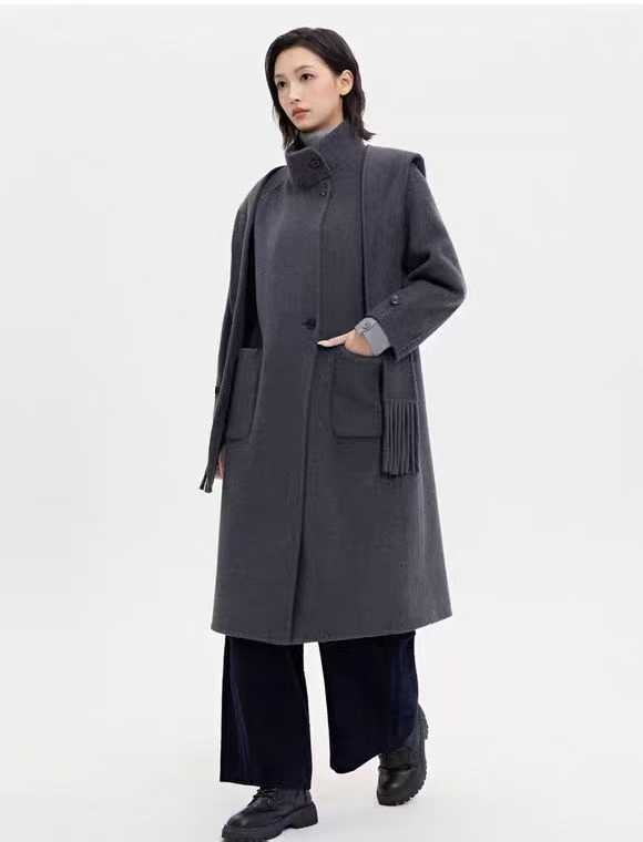 Palton de lână pentru femei, reversibil, lungime medie, guler cu șal, croială lejeră, toamnă iarnă, amestec lână-cashmere