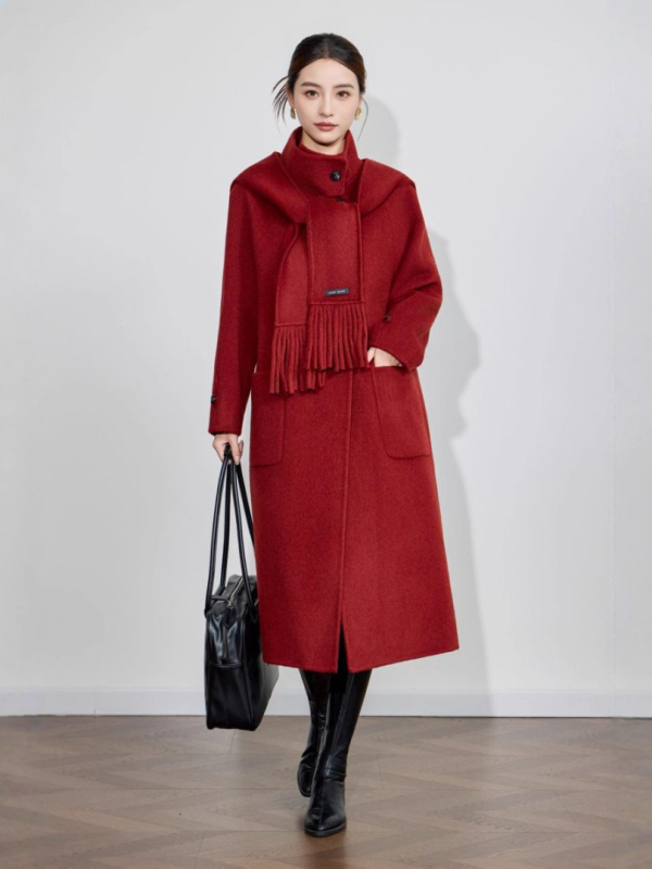 Palton de lână pentru femei, reversibil, lungime medie, guler cu șal, croială lejeră, toamnă iarnă, amestec lână-cashmere