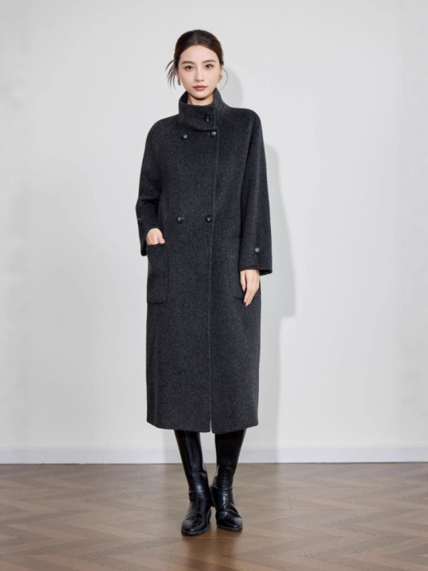 Palton de lână pentru femei, reversibil, lungime medie, guler cu șal, croială lejeră, toamnă iarnă, amestec lână-cashmere