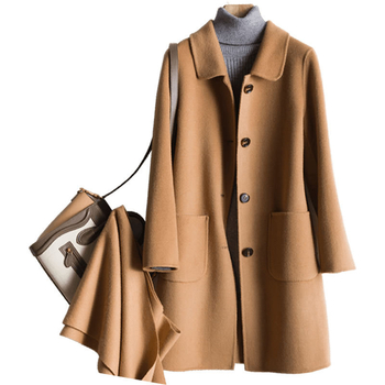 Palto din lână tweed pentru femei – nasture simplu, lungime medie 65–80 cm, guler sacou, model uni