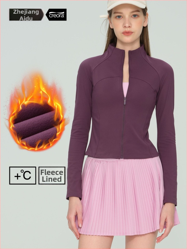 Sieviešu flīses jogas jaka ar garām piedurknēm, gurnu garuma, saglabā siltumu, 75% neilons, 25% spandekss