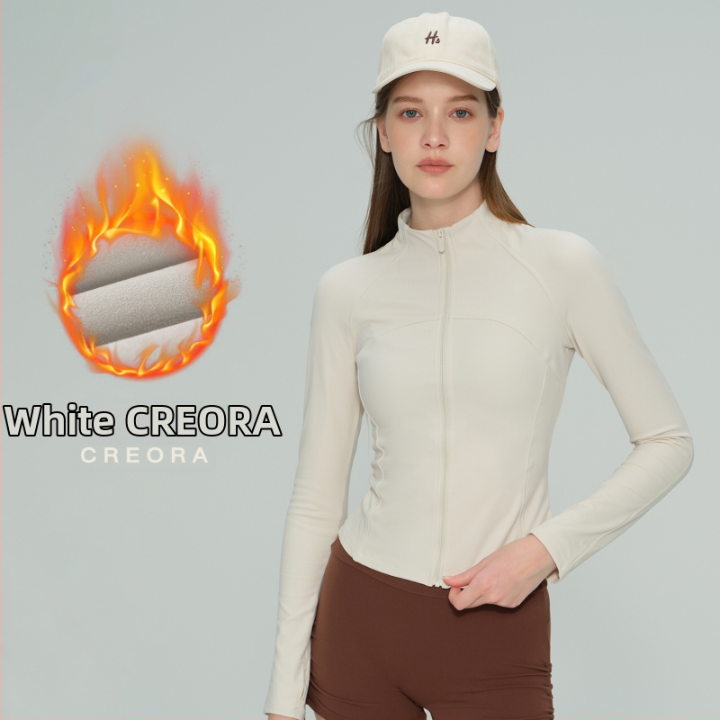 Sieviešu flīses jogas jaka ar garām piedurknēm, gurnu garuma, saglabā siltumu, 75% neilons, 25% spandekss