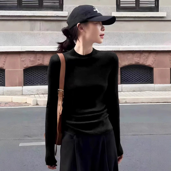 Ženski pulover od vunene smjese, uski kroj, polovično visok ovratnik, dugi rukavi, jesen 2024