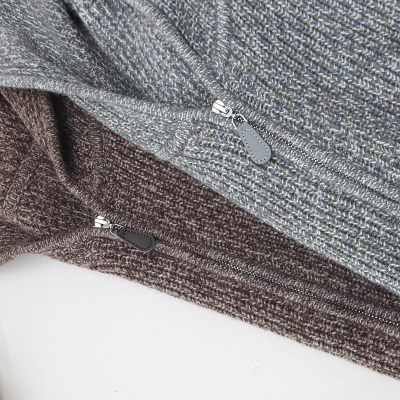 Cardigan lejer cu glugă din 100% lână, fir floral cu model valuri, tricot foarte gros pentru iarna 2025