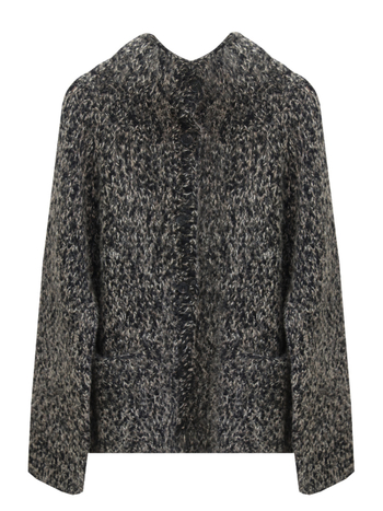 Cardigan tricotat manual din lână groasă, cu guler stand, lungime medie, mâneci lungi, amestec lână-cashmere, stil elegant pentru navetă