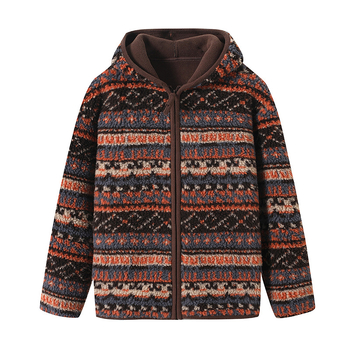 Jachetă cu glugă din fleece, model Fair Isle, iarna 2025, poliester 30–50%