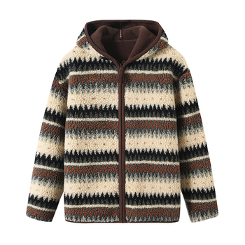 Jachetă cu glugă din fleece, model Fair Isle, iarna 2025, poliester 30–50%