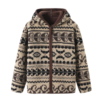 Jachetă cu glugă din fleece, model Fair Isle, iarna 2025, poliester 30–50%