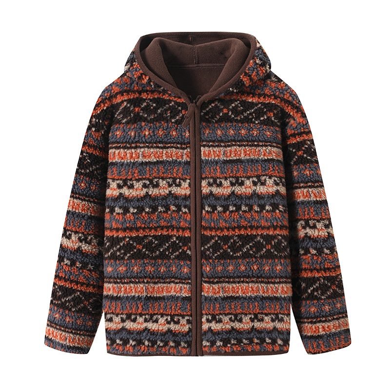 Jachetă cu glugă din fleece, model Fair Isle, iarna 2025, poliester 30–50%