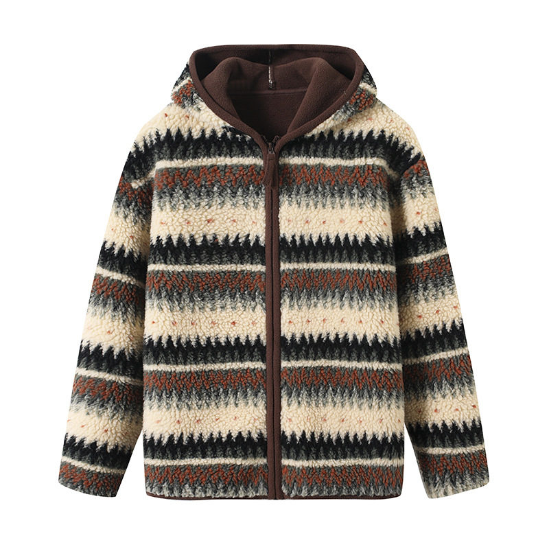 Jachetă cu glugă din fleece, model Fair Isle, iarna 2025, poliester 30–50%