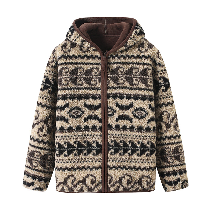 Jachetă cu glugă din fleece, model Fair Isle, iarna 2025, poliester 30–50%