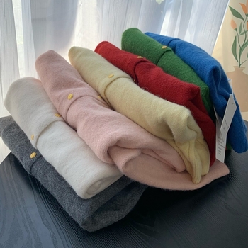 Cardigan tricotat, amestec din bumbac-cashmire, tricot gros, guler rotund, croială lejeră