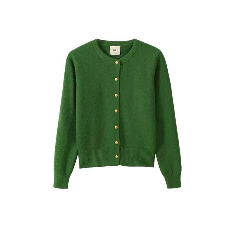 Cardigan tricotat, amestec din bumbac-cashmire, tricot gros, guler rotund, croială lejeră