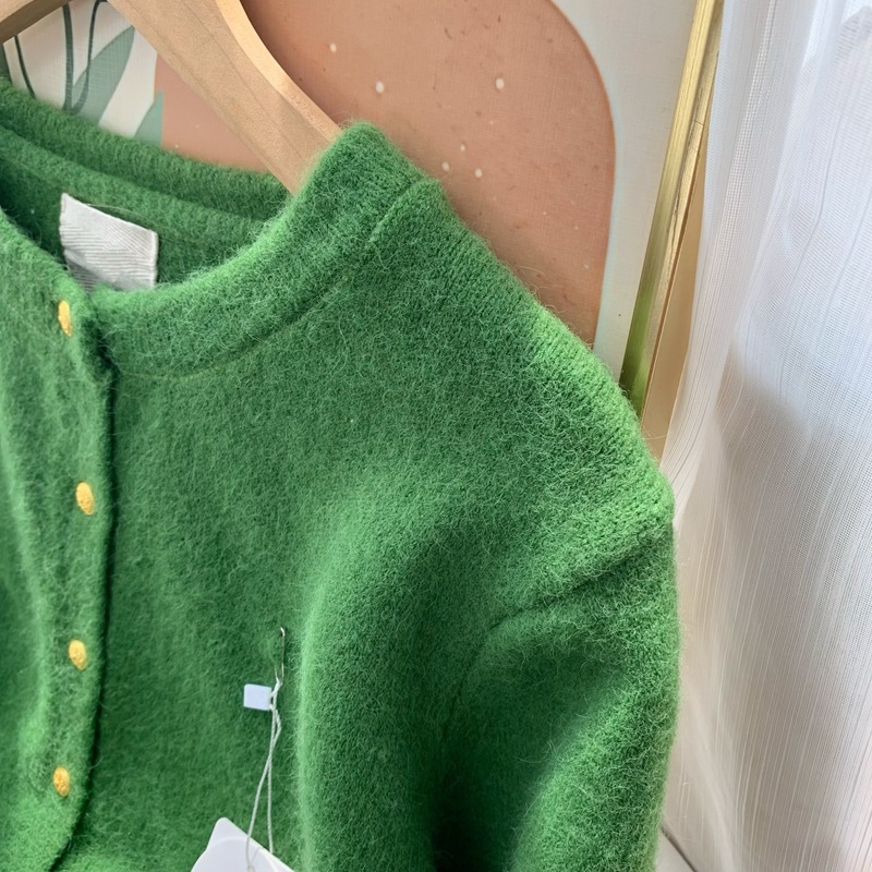 Cardigan tricotat, amestec din bumbac-cashmire, tricot gros, guler rotund, croială lejeră