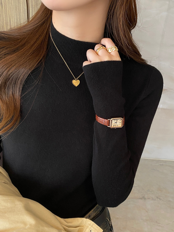 Pulover tricotat de damă din bumbac, half-turtleneck, mâneci lungi, croială scurtă ≤40 cm, conținut principal de țesătură 30–50%