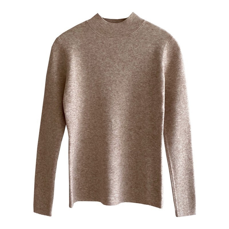 Pulover tricotat de damă din bumbac, half-turtleneck, mâneci lungi, croială scurtă ≤40 cm, conținut principal de țesătură 30–50%