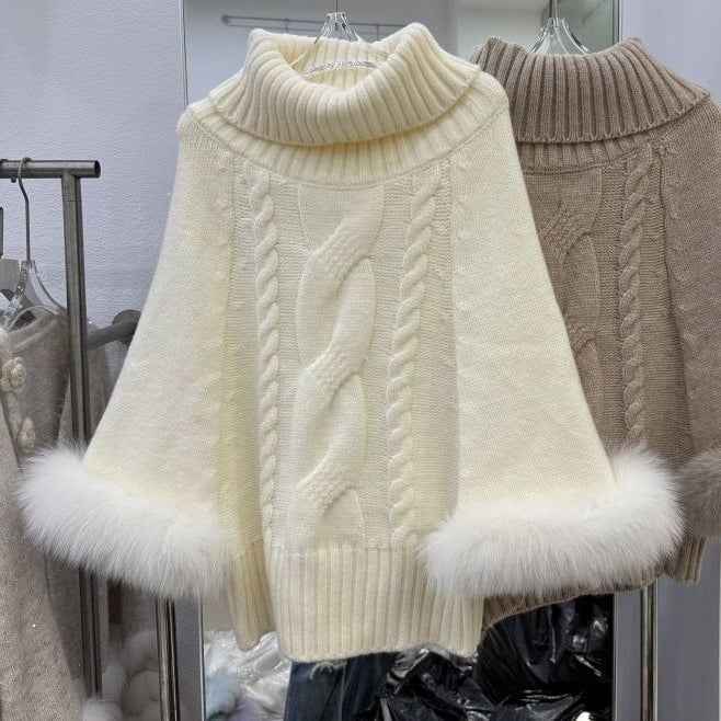 Női laza szabású pulóver magas gallérral, egyszínű kötésből, juh gyapjúból