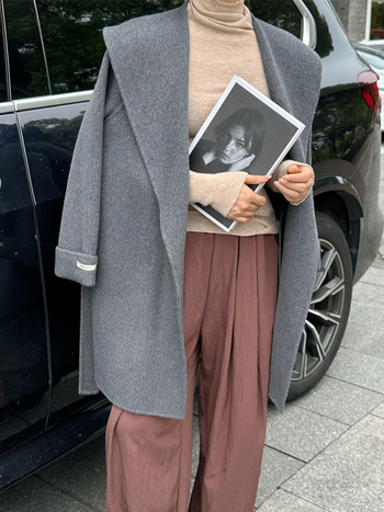 Palton din lână pentru femei, croială lejeră, rever, mâneci lungi, închidere cu șnur, cusături manuale, stil japonez-coreean lejer