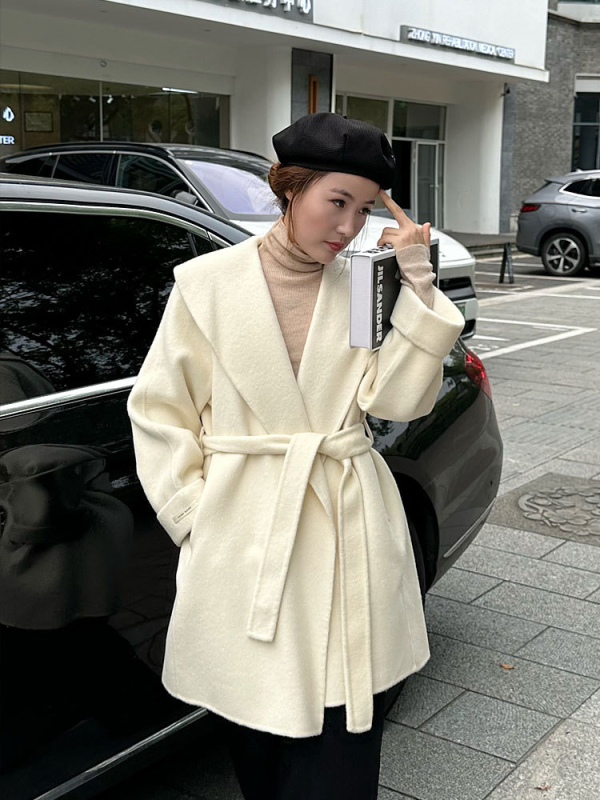 Palton din lână pentru femei, croială lejeră, rever, mâneci lungi, închidere cu șnur, cusături manuale, stil japonez-coreean lejer