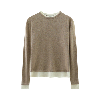 Pulover damă din amestec casmir-lână (casmir 30–50%, lână 50–70%), guler rotund, mâneci lungi, lungime 50–65 cm, tricotat