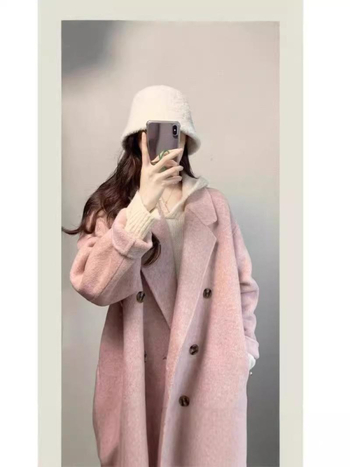 Palton damă din cașmir și poliester, nasturi dubli, guler stil sacou, lungime medie